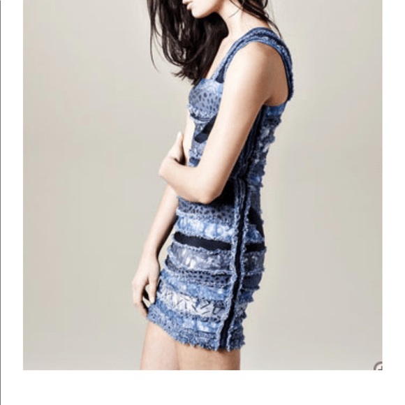 Herve Leger Denim Blue Batik Patchwork Dress - Picture 5 of 5